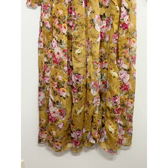 OPT Anthropologie Wick Dress Yellow Smocked Chiffon Floral Sheen Romantic, M - Picture 11 of 12